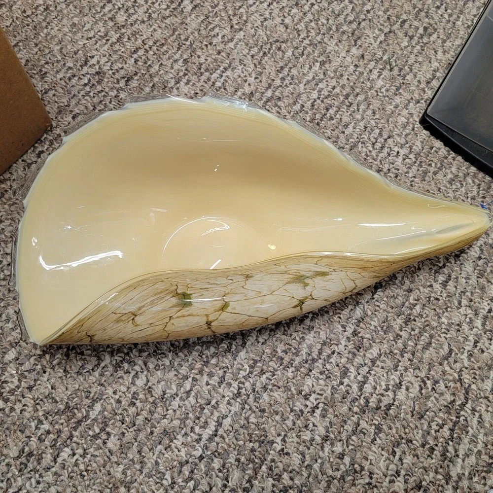 Vintage 1970s Beige Green Bowl Polish Cello Jozifina Home Decor Seashell